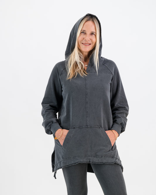 Long Overdyed Winter Hoodie - Charcoal