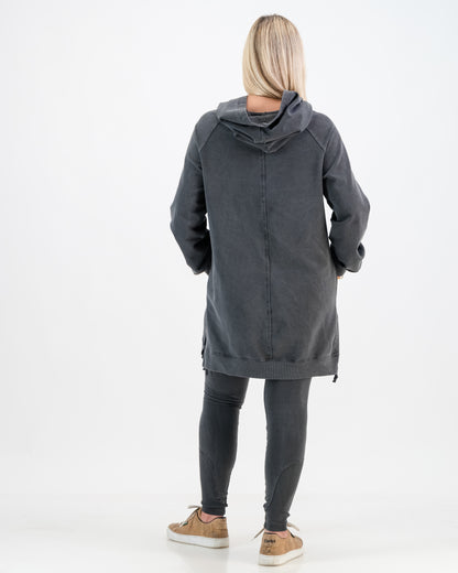 Long Overdyed Winter Hoodie - Charcoal