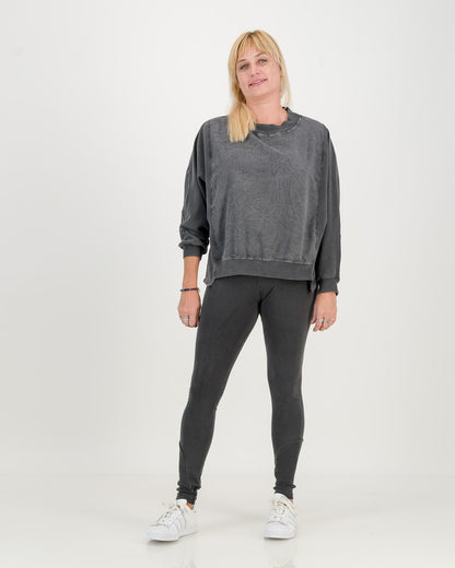 Batwing Overdyed Sweatshirt, charcoal color with charcoal cotton leggings