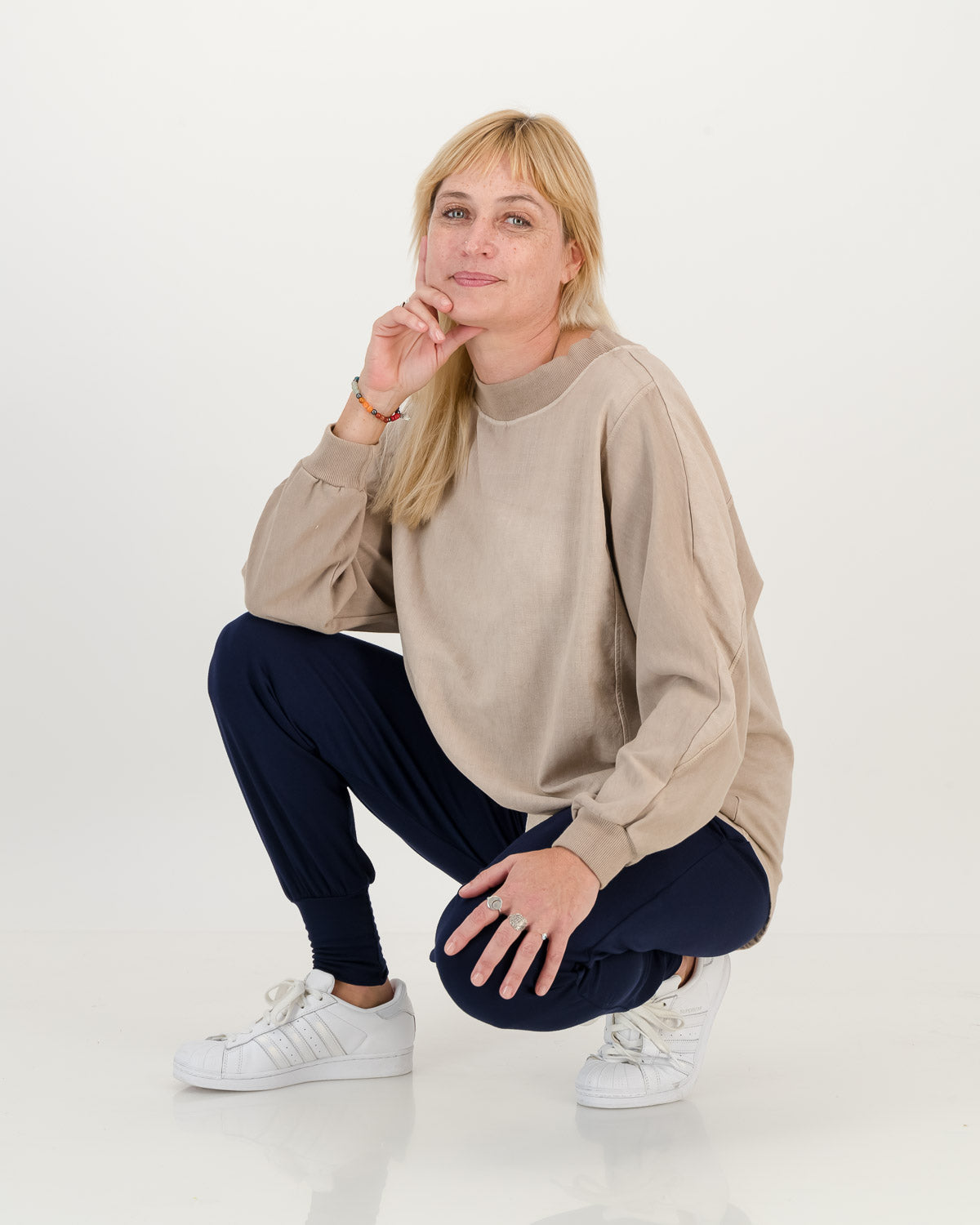Batwing Overdyed stone Sweatshirt, back hem is dipped and longer than the front