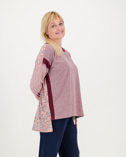 Carefree casual lavender Jersey, boxy shape with longer back
