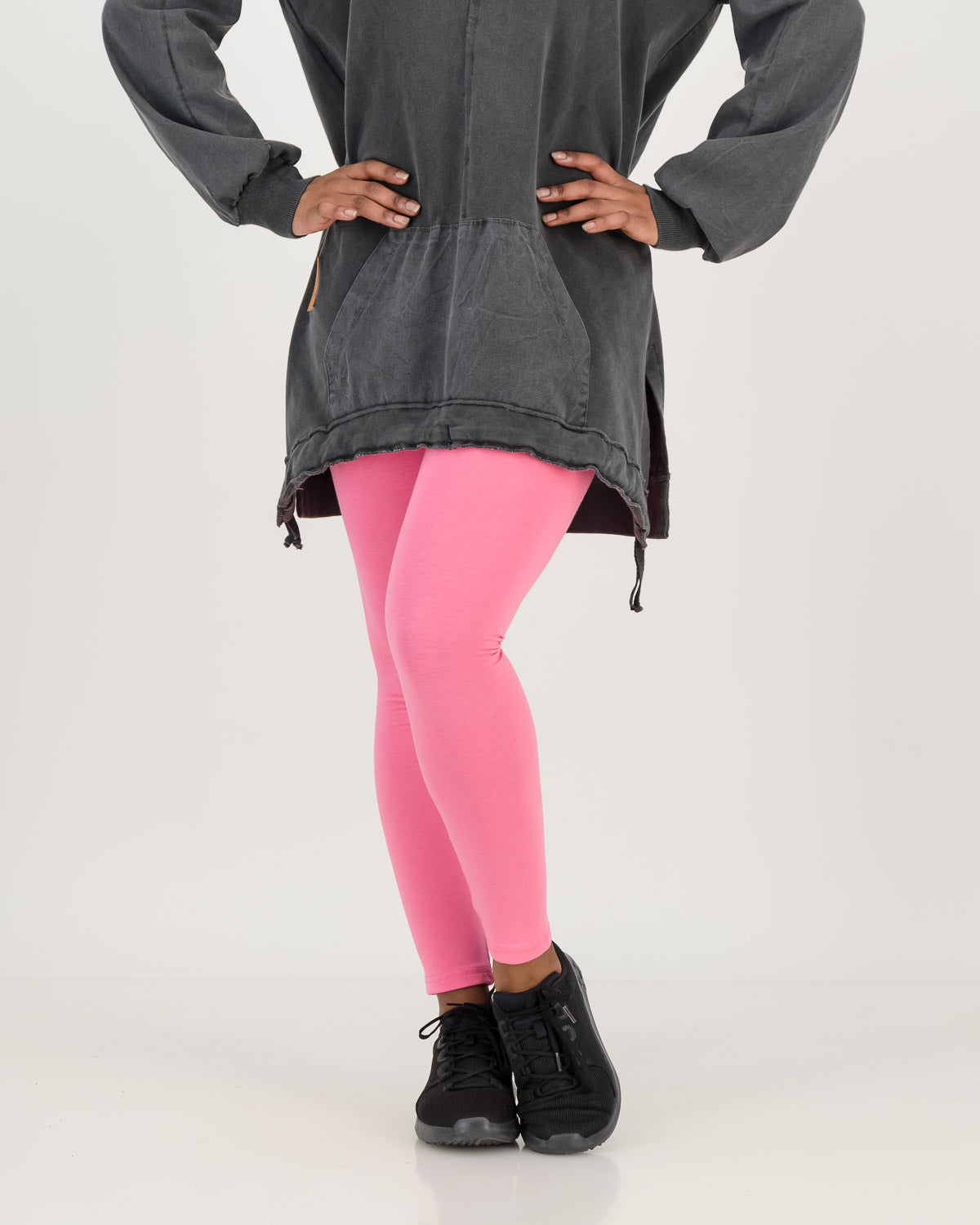 cotton leggings, pink bubblegum color with charcoal color long hoody