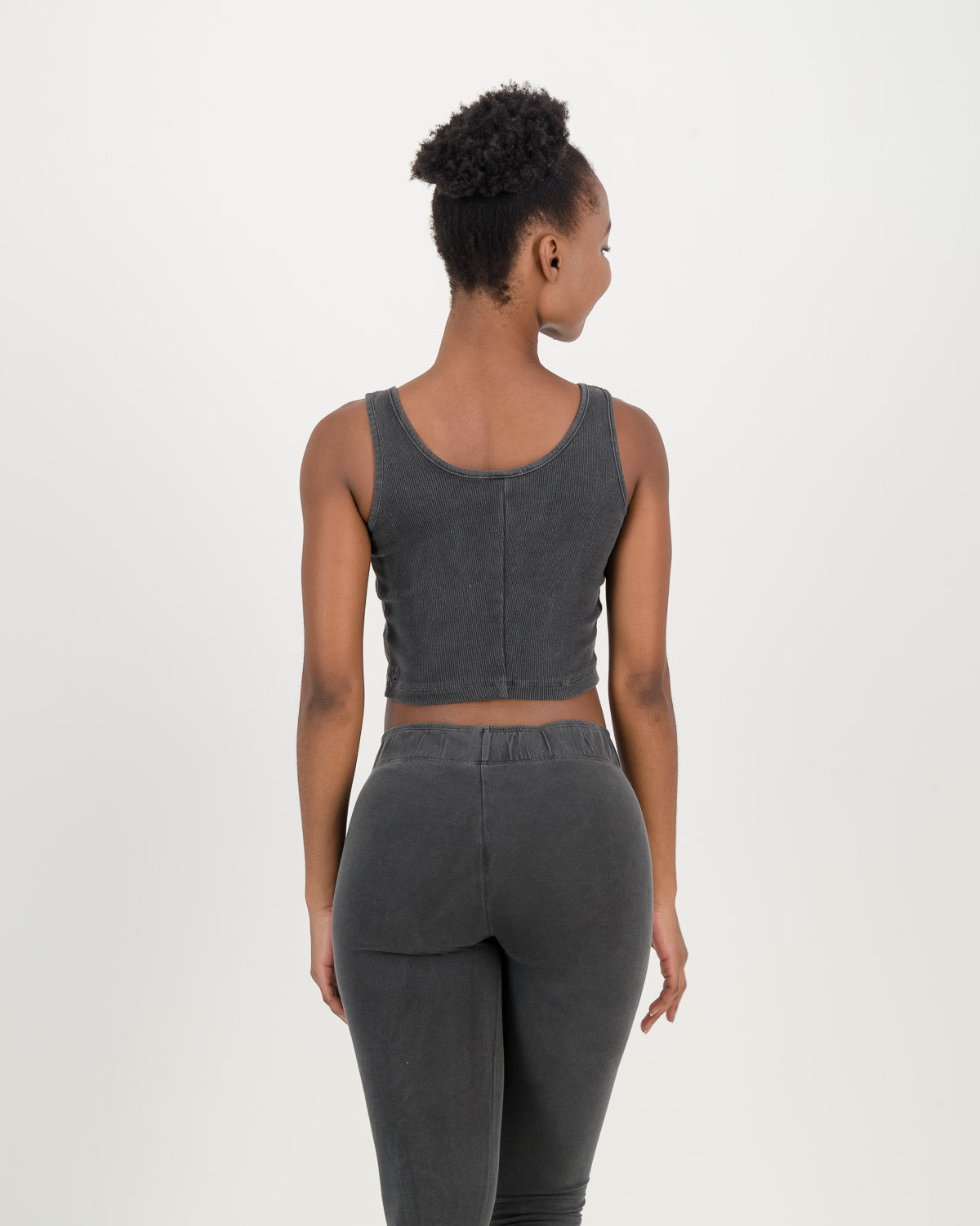 back view of Cropped Cotton charcoal vest top