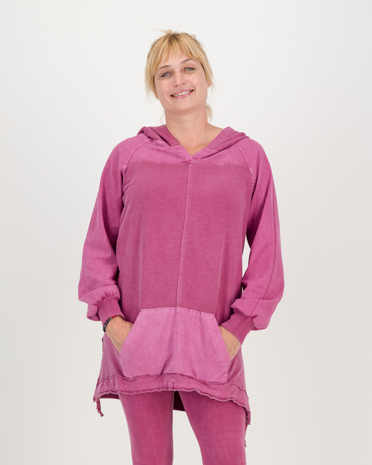 Long Long Overdyed magenta Hoodie with front pocket