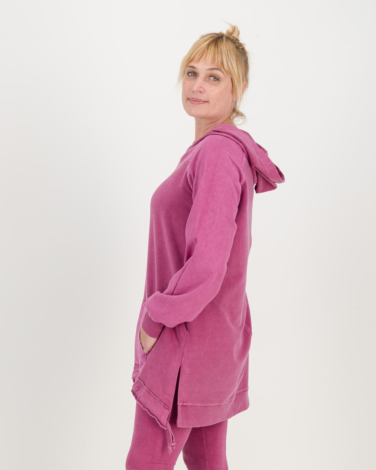 Long Long Overdyed magenta Hoodie with front pocket