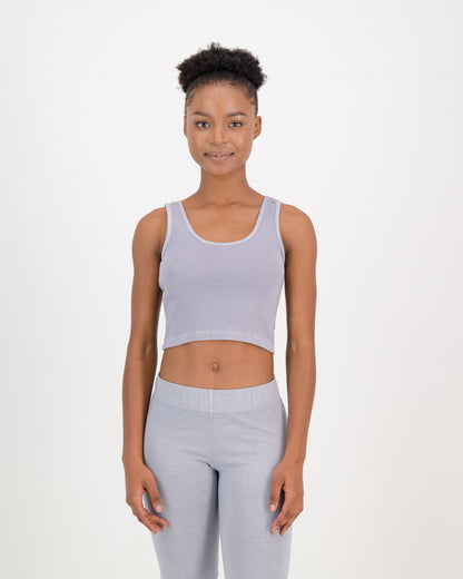 Overdye Cotton silver Leggings with cropped silver vest top
