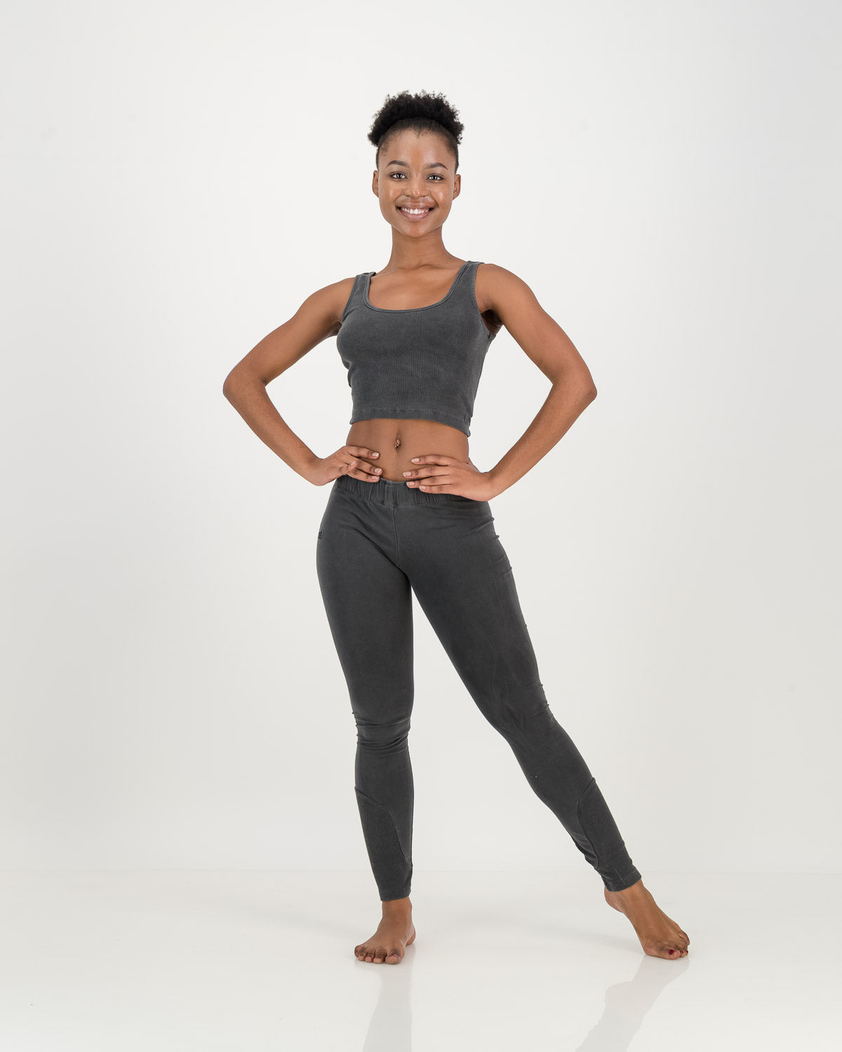 Cropped Cotton charcoal Vest with matching cotton leggings