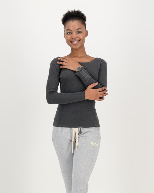 Overdyed Cotton charcoal Rib Top