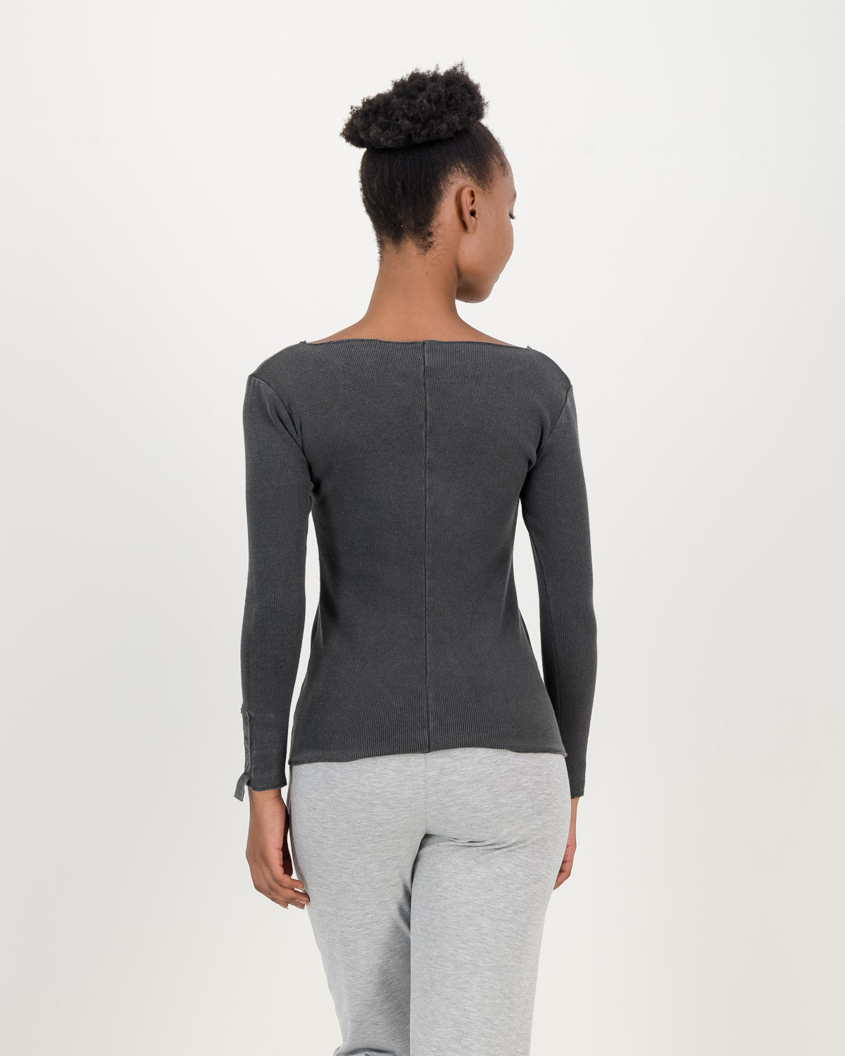 back view of Overdyed Cotton charcoal Rib Top